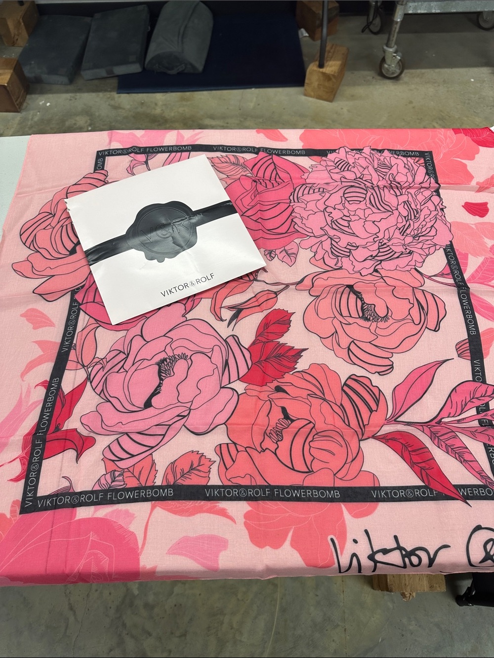 Viktor & Rolf Pink and Red Floral Silk Scarf 90x90